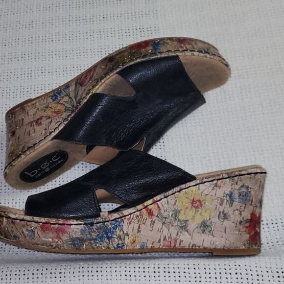 B.O.C. Born Concepts Black 3" inch Cork Floral Wedge Heel Sz. 10 Sandals - Picture 3 of 14